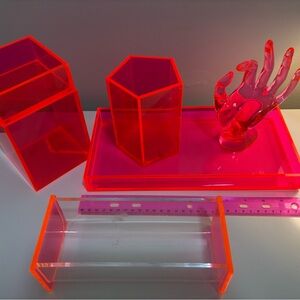 Neon Pink and Orange Acrylic Organizer Set